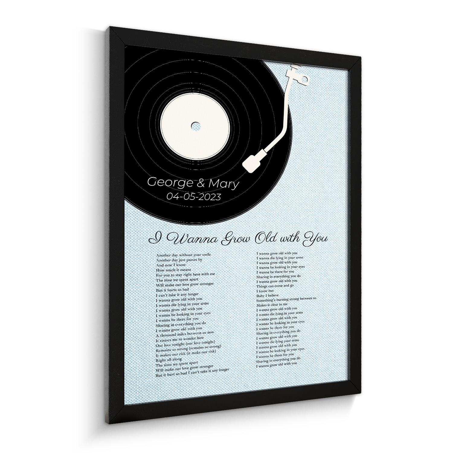 Custom Song Lyrics On Wall Art, Ice Blue Vinyl Record Pastel Framed Art Print