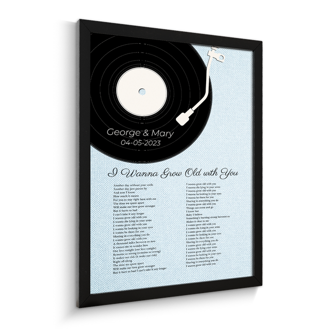 Custom Song Lyrics On Wall Art, Ice Blue Vinyl Record Pastel Framed Art Print
