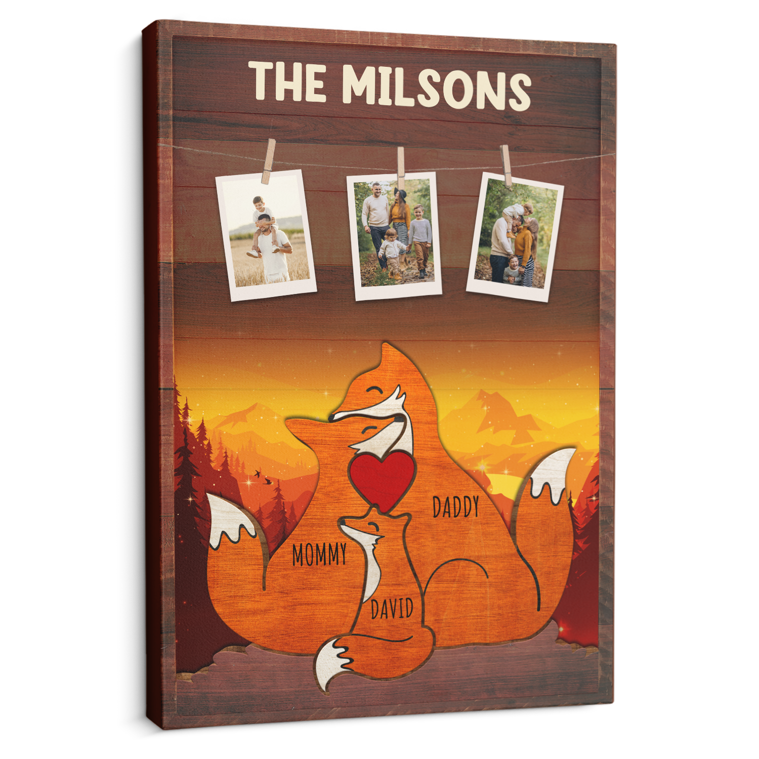 Personalized Fox Galaxy Canvas, Fox Family Puzzle Style, Custom Family Name
