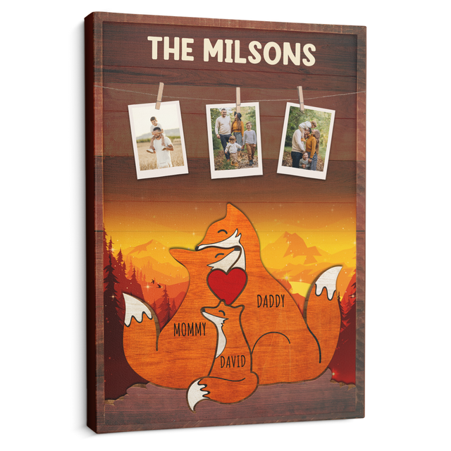 Personalized Fox Galaxy Canvas, Fox Family Puzzle Style, Custom Family Name