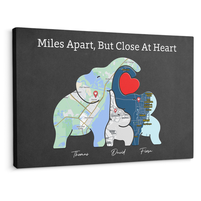 Family Map Print Canvas, Elephant Family Puzzle Style