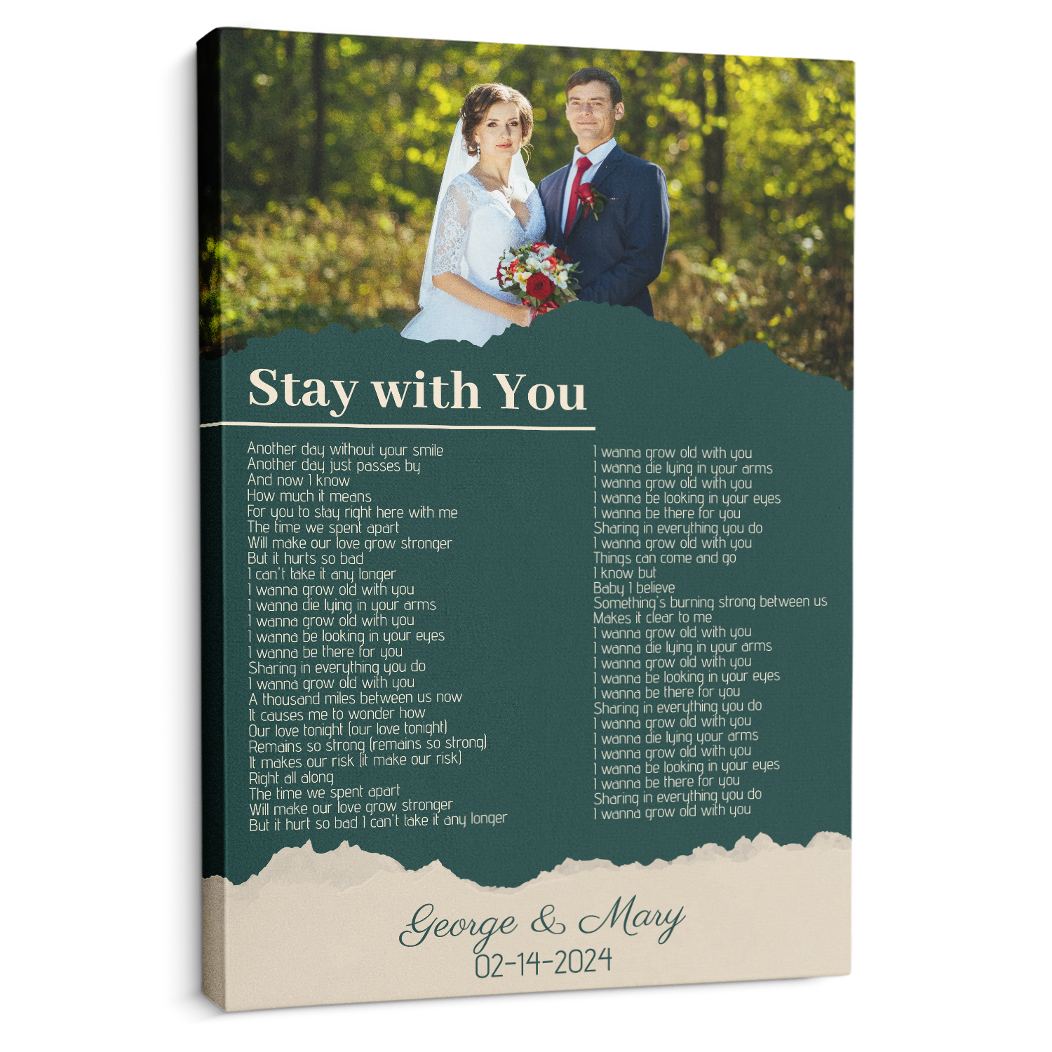 Custom Photo Song Lyrics Name Date Vintage Green Canvas Print
