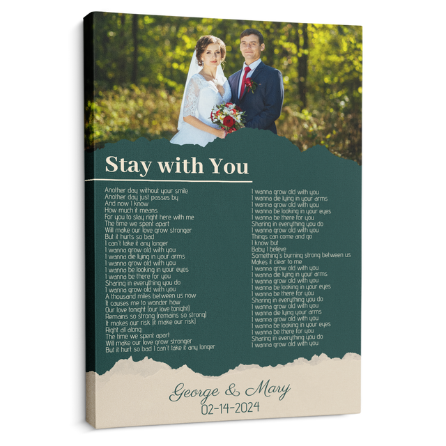 Custom Photo Song Lyrics Name Date Vintage Green Canvas Print