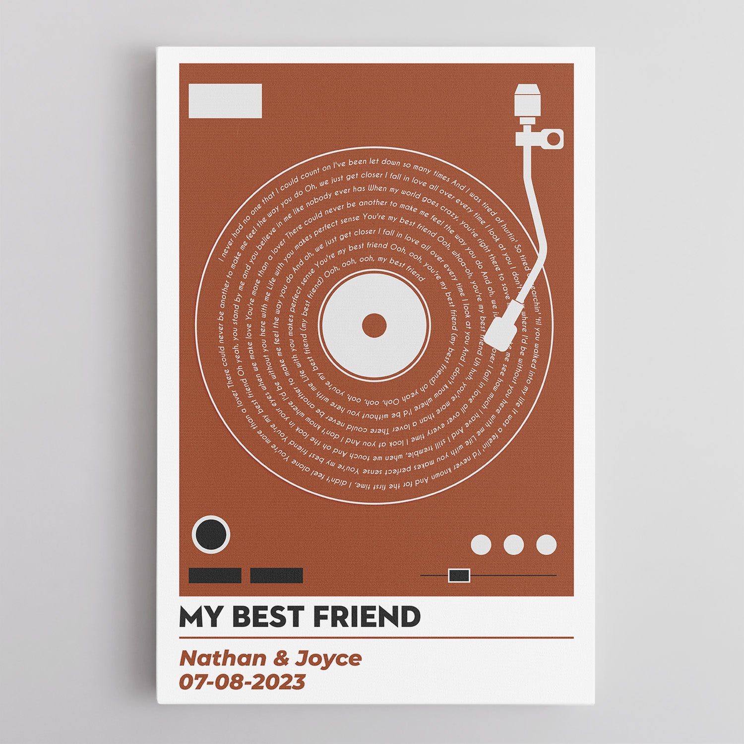Customize Vintage Orange Vinyl Record Song Lyrics Canvas Print