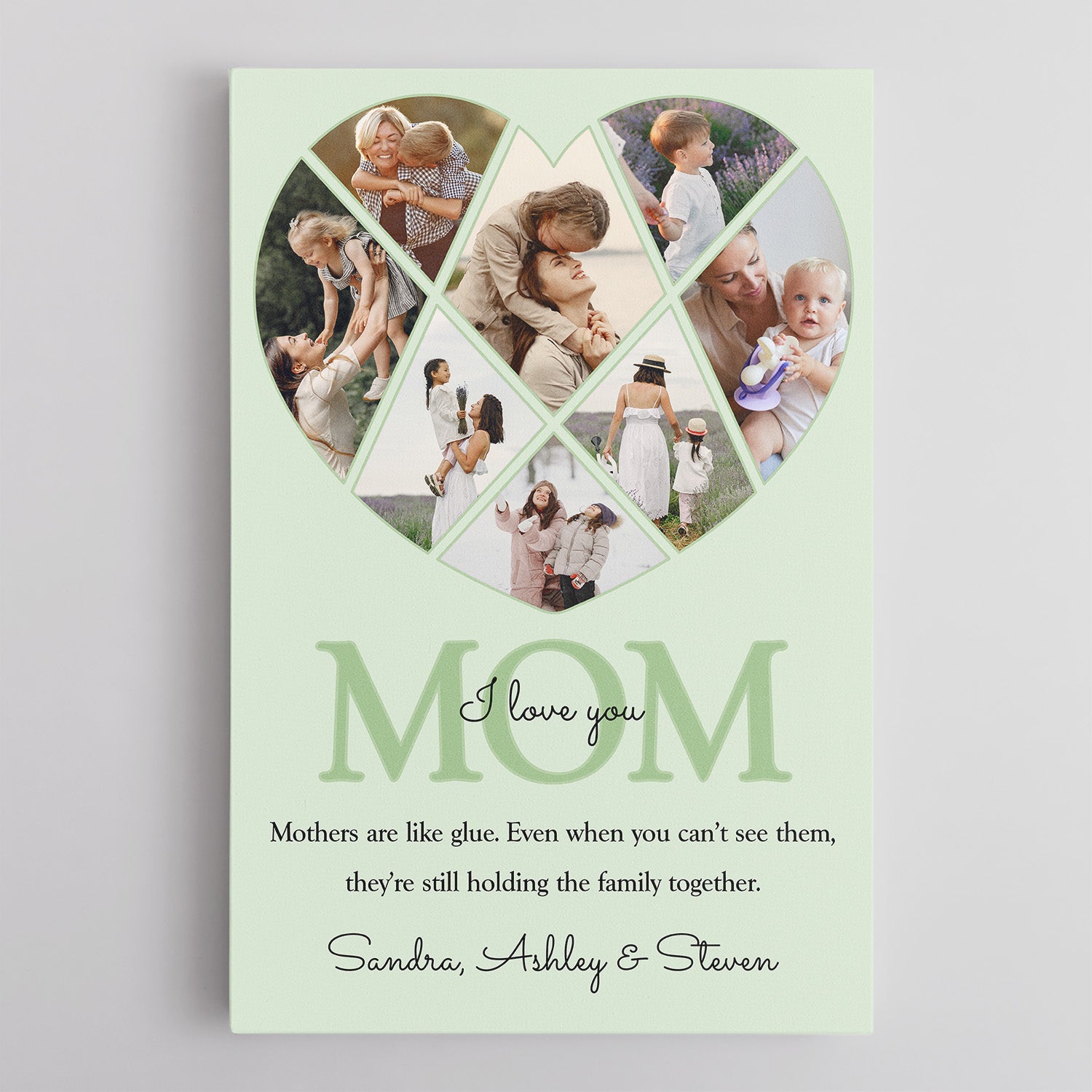 Personalized Mom Heart-Shaped Photo Collage Custom 8 Pictures