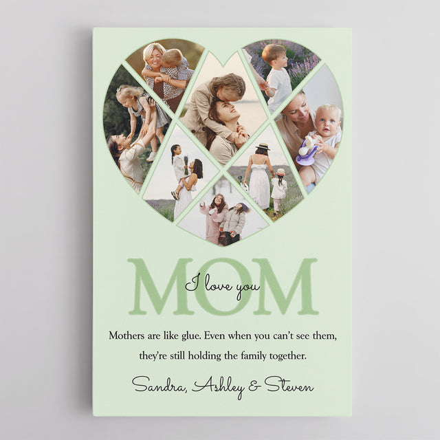 Personalized Mom Heart-Shaped Photo Collage Custom 8 Pictures