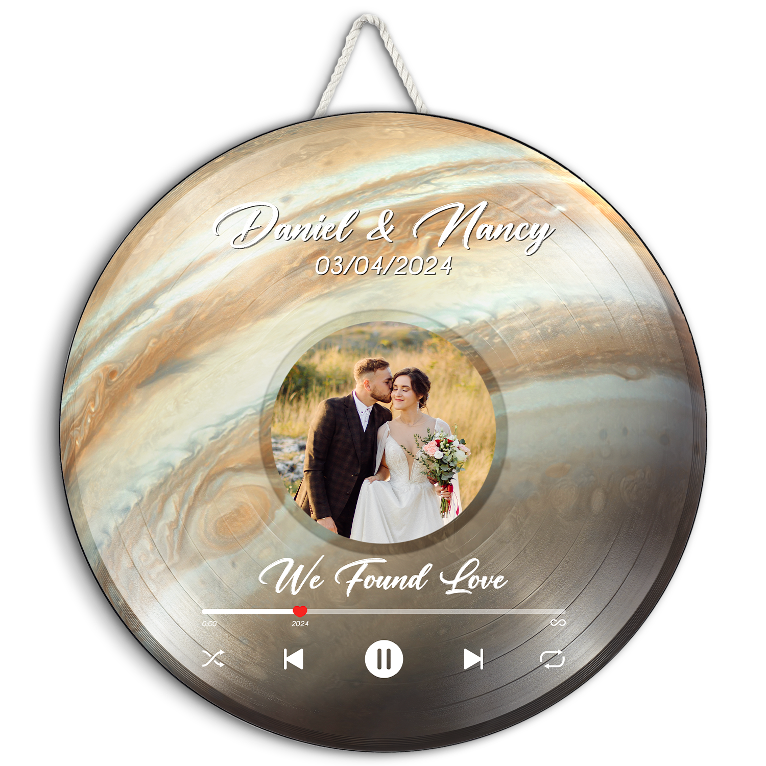 Custom Favorite Song Photo Round Wood Sign Jupiter Planet Background