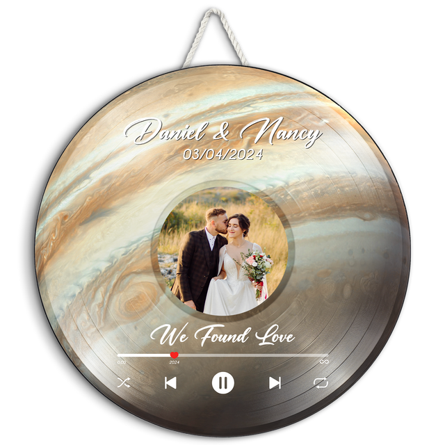 Custom Favorite Song Photo Round Wood Sign Jupiter Planet Background
