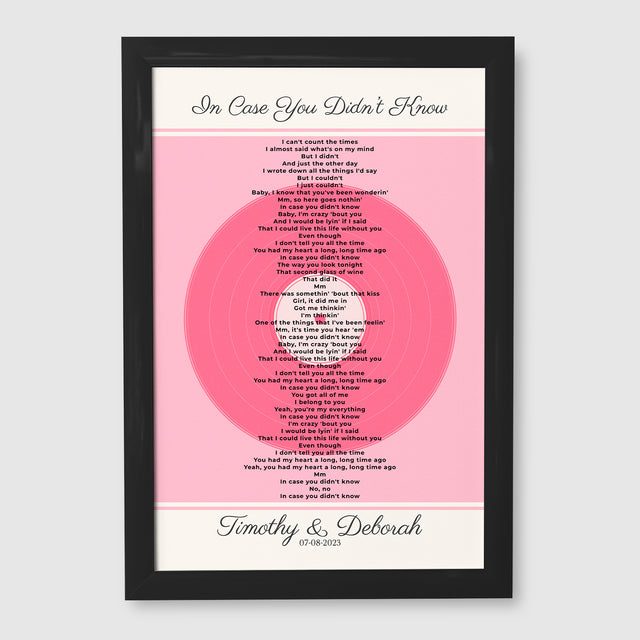 Personalized Song Lyrics, Tickled Pink Vinyl Record Framed Art Print