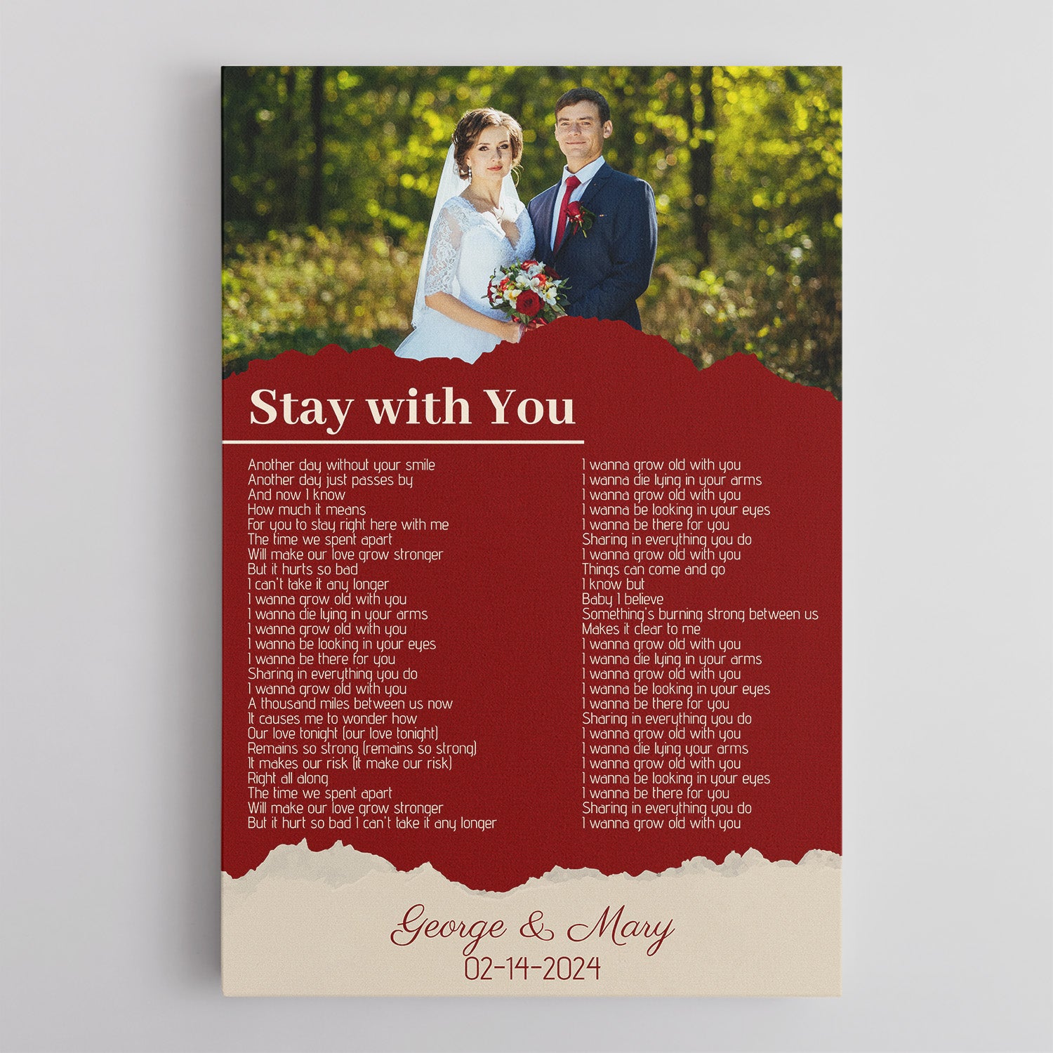 Custom Photo Song Lyrics Name Date Vintage Maroon Canvas Print