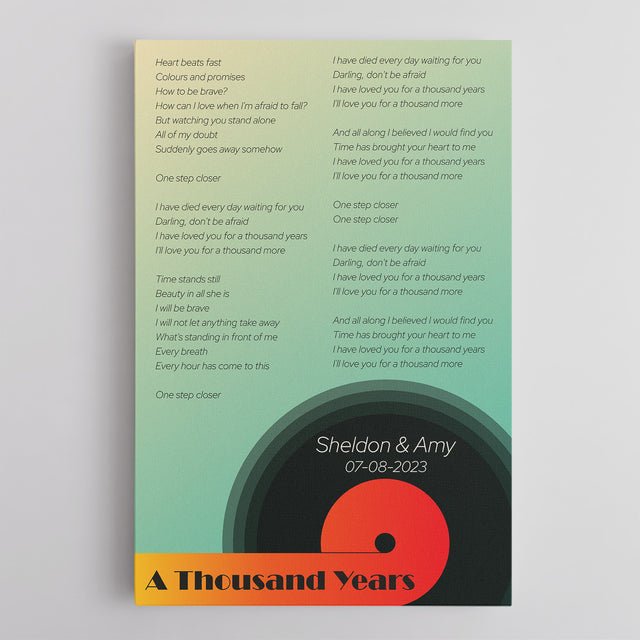 Elegant Gradient Vinyl Record Style Canvas - Personalization Song Lyrics & Name