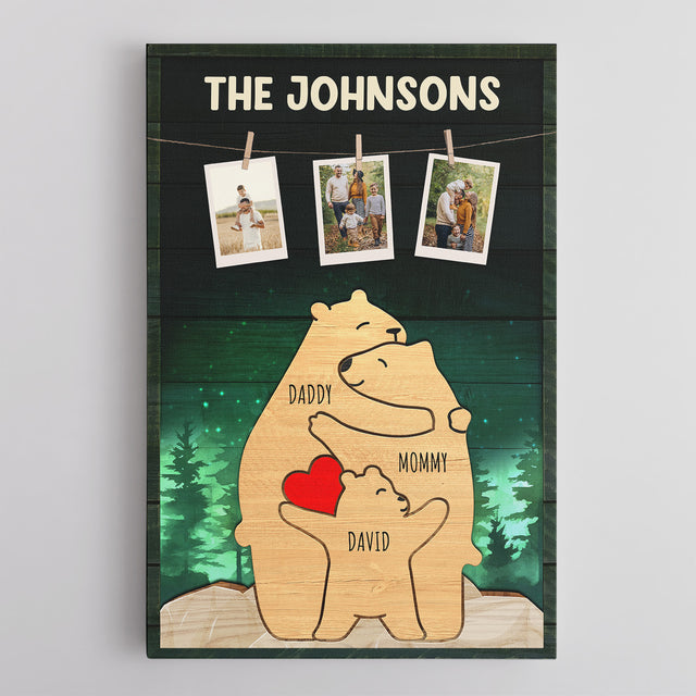 Personalized Bear Galaxy Canvas, Bear Family Puzzle Style, Custom Family Name