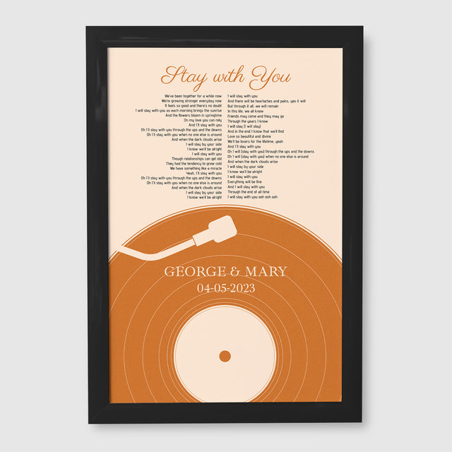 Pastel Sand Vinyl Record Framed Art Print, Custom Song Lyrics & Photo