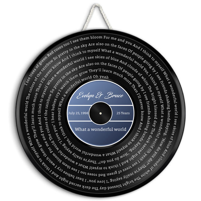 Custom Song Lyrics, Blue Vinyl Record, Customizable Song Name And Text Round Wood Sign