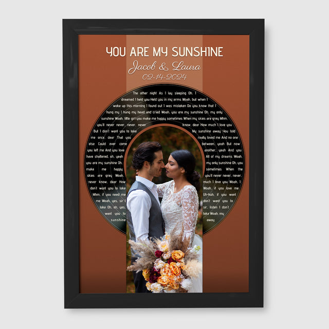 Photo Song Lyrics Vintage Orange Framed Art Print, Custom Song Lyrics Name Date