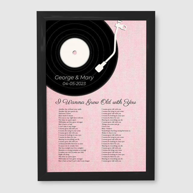Tickled Pink Vinyl Record Framed Art Print, Custom Song Lyrics & Name