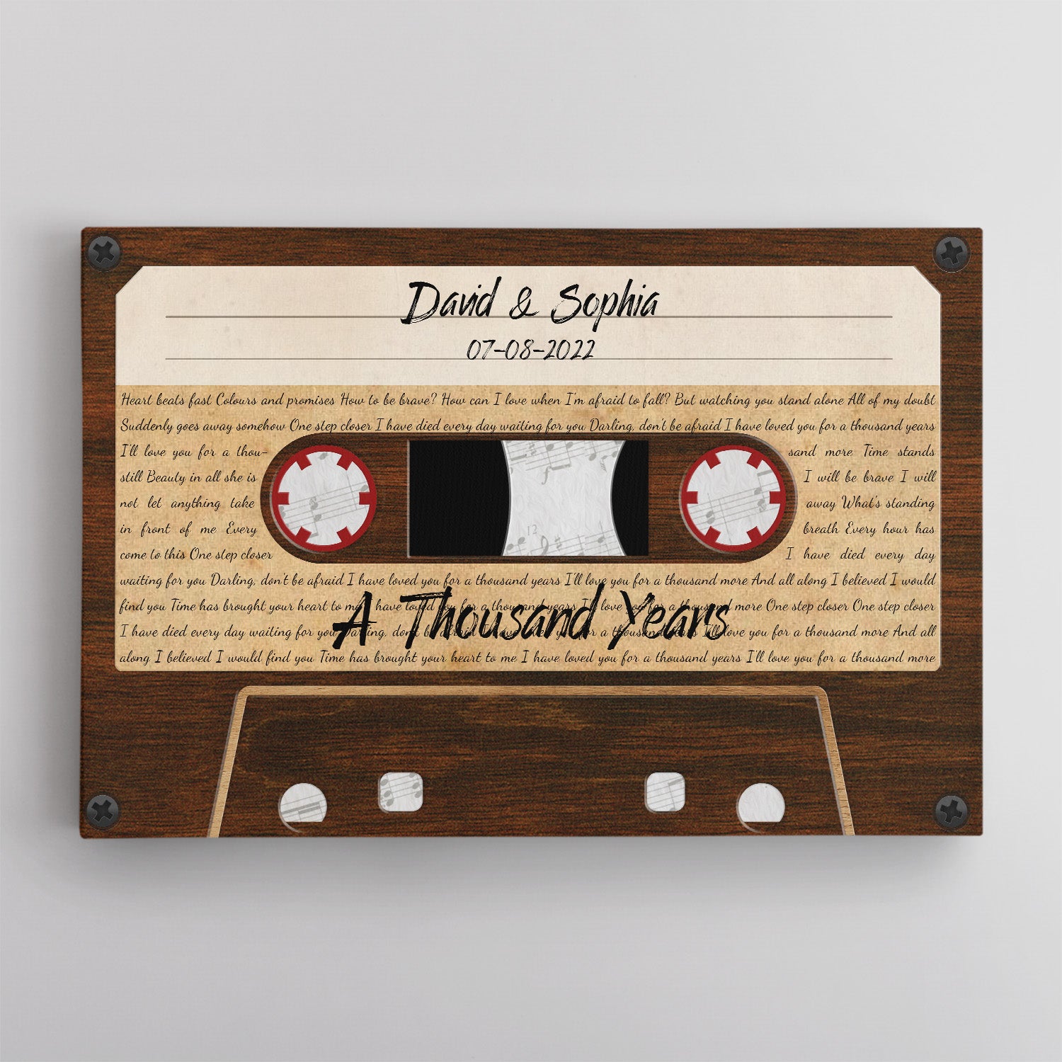 Custom Song Lyrics, Customizable Name, Date, Song Name, Wood Cassette Tape Canvas Wall Art