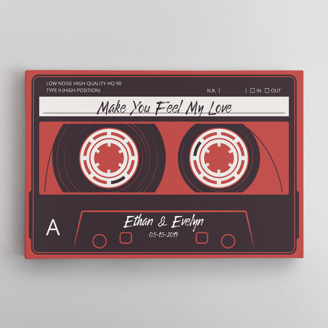 Custom Song Name, Customizable Name And Date, Red Cassette Tape Canvas Wall Art