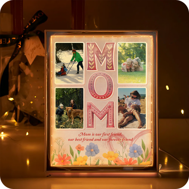 Custom LED Mirror Frame Lamp – Photo Collage & MOM Quote