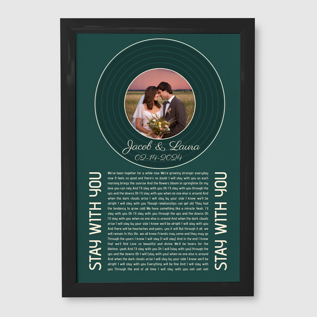 Forest Green Circular Photo Framed Art Print, Custom Song Lyrics Name Date