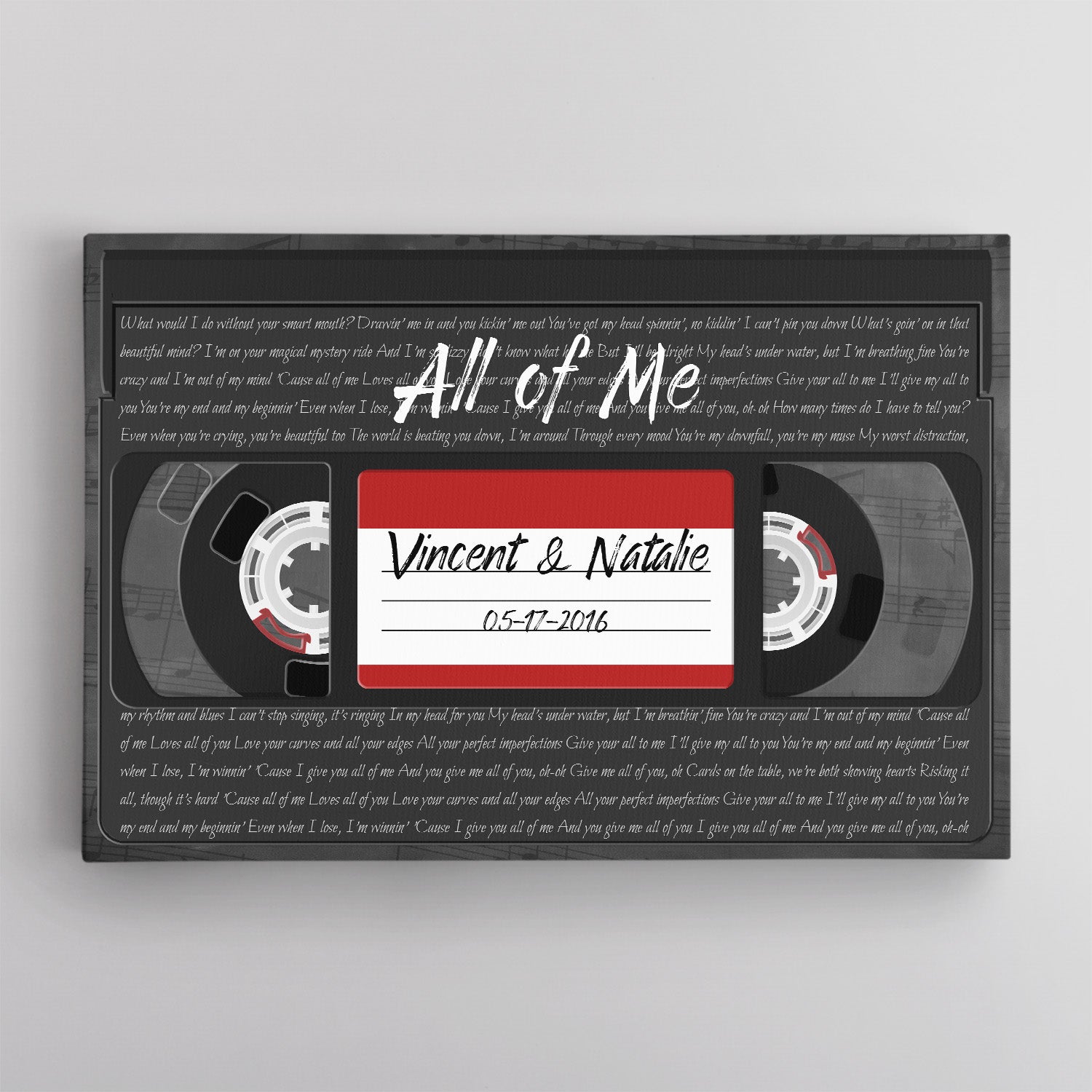Custom Song Lyrics, Customizable Name, Date, Song Name VHS Tape Canvas Wall Art
