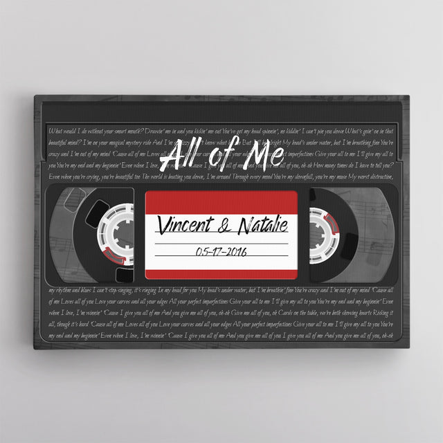 Custom Song Lyrics, Customizable Name, Date, Song Name VHS Tape Canvas Wall Art