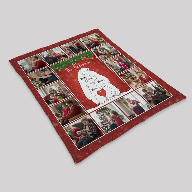Personalized Family Photo Blanket, Polar Bear One Line Art