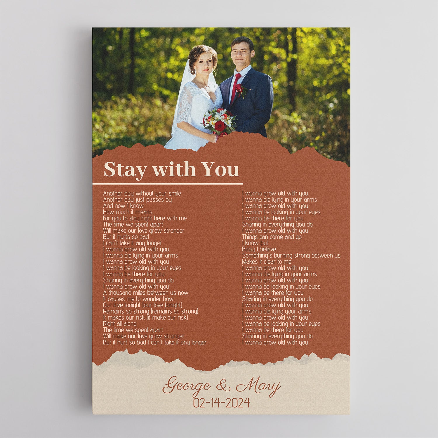 Custom Photo Song Lyrics Name Date Vintage Orange Canvas Print