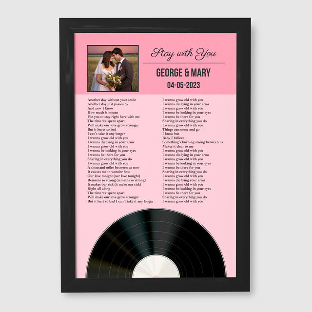 Tickled Pink Framed Art Print, Personalized Song Lyrics & Photo