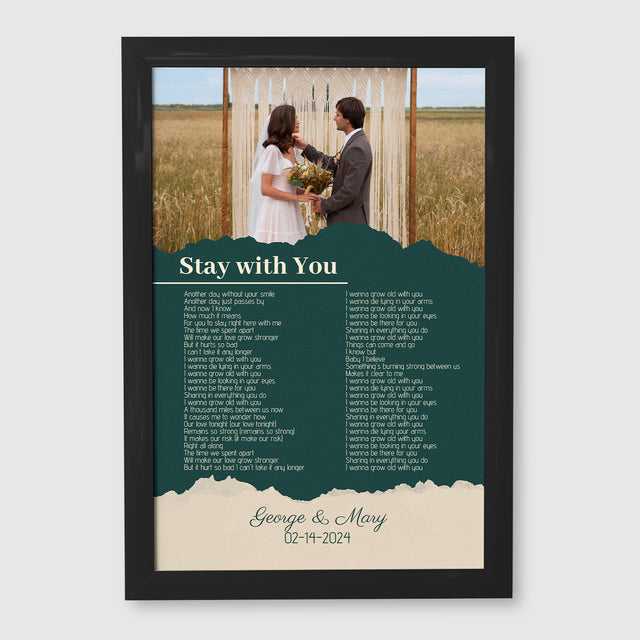 Photo Song Lyrics Green Framed Art Print, Custom Song Lyrics Name Date