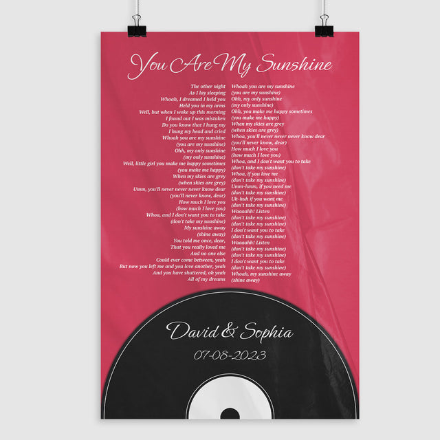 Personalized Song Lyrics & Name, Vinyl Record Style Framed Art Print