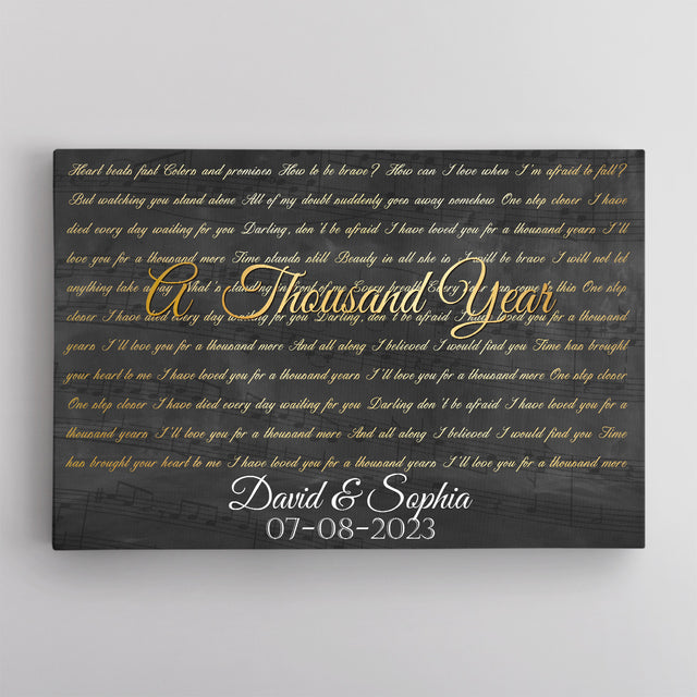 Minimalist Gold Lyrics Canvas, Custom Song Lyrics On Canvas