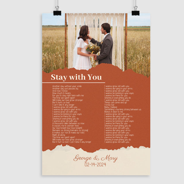 Photo Song Lyrics Orange Framed Art Print, Custom Song Lyrics Name Date