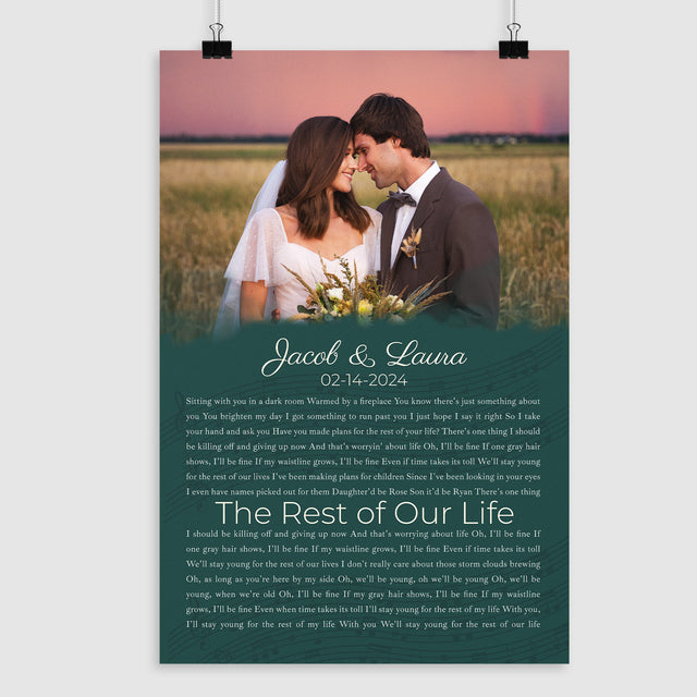 Half Song Lyrics Green Framed Art Print, Custom Song Lyrics Name Date