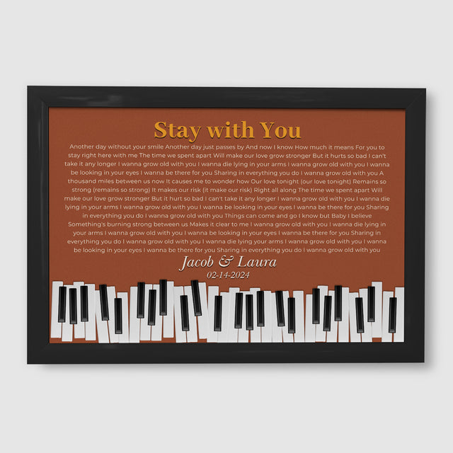 Custom Song Lyrics & Name, Vintage Orange Piano Design Framed Art Print