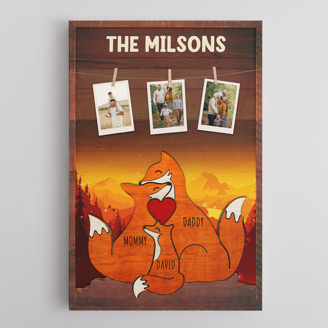 Personalized Fox Galaxy Canvas, Fox Family Puzzle Style, Custom Family Name