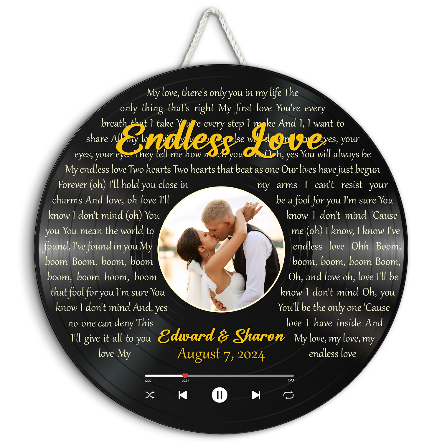 Personalized Wedding Song Lyrics and Photo Vinyl Record Round Wood Sign