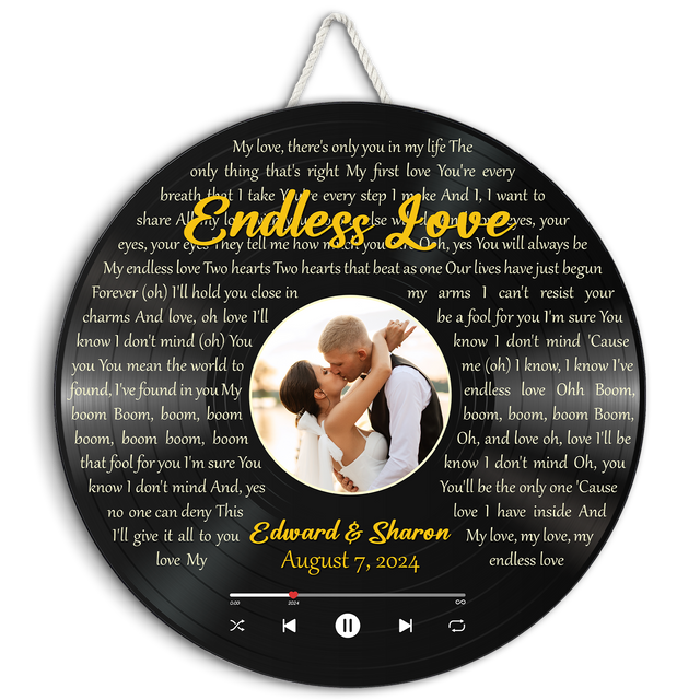 Personalized Wedding Song Lyrics and Photo Vinyl Record Round Wood Sign