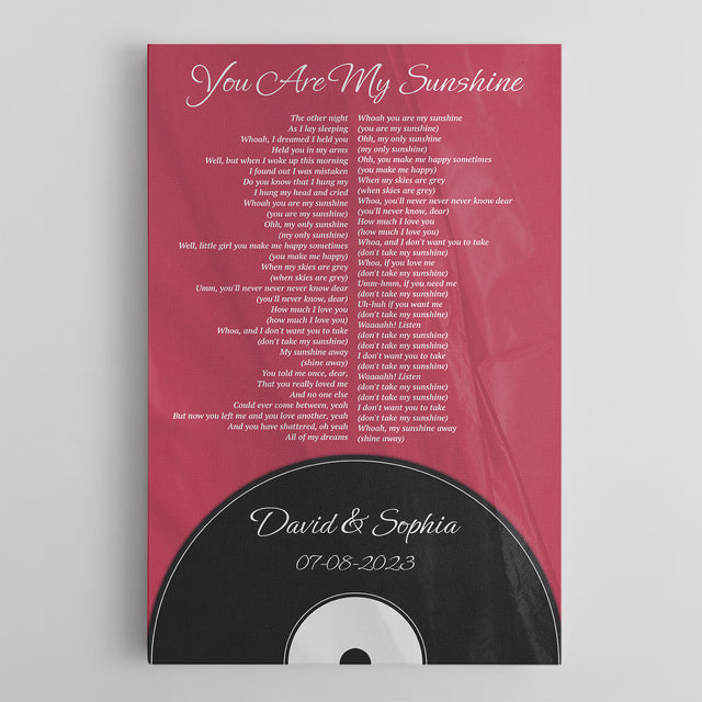 Personalized Maroon Vinyl Record Style Canvas Print