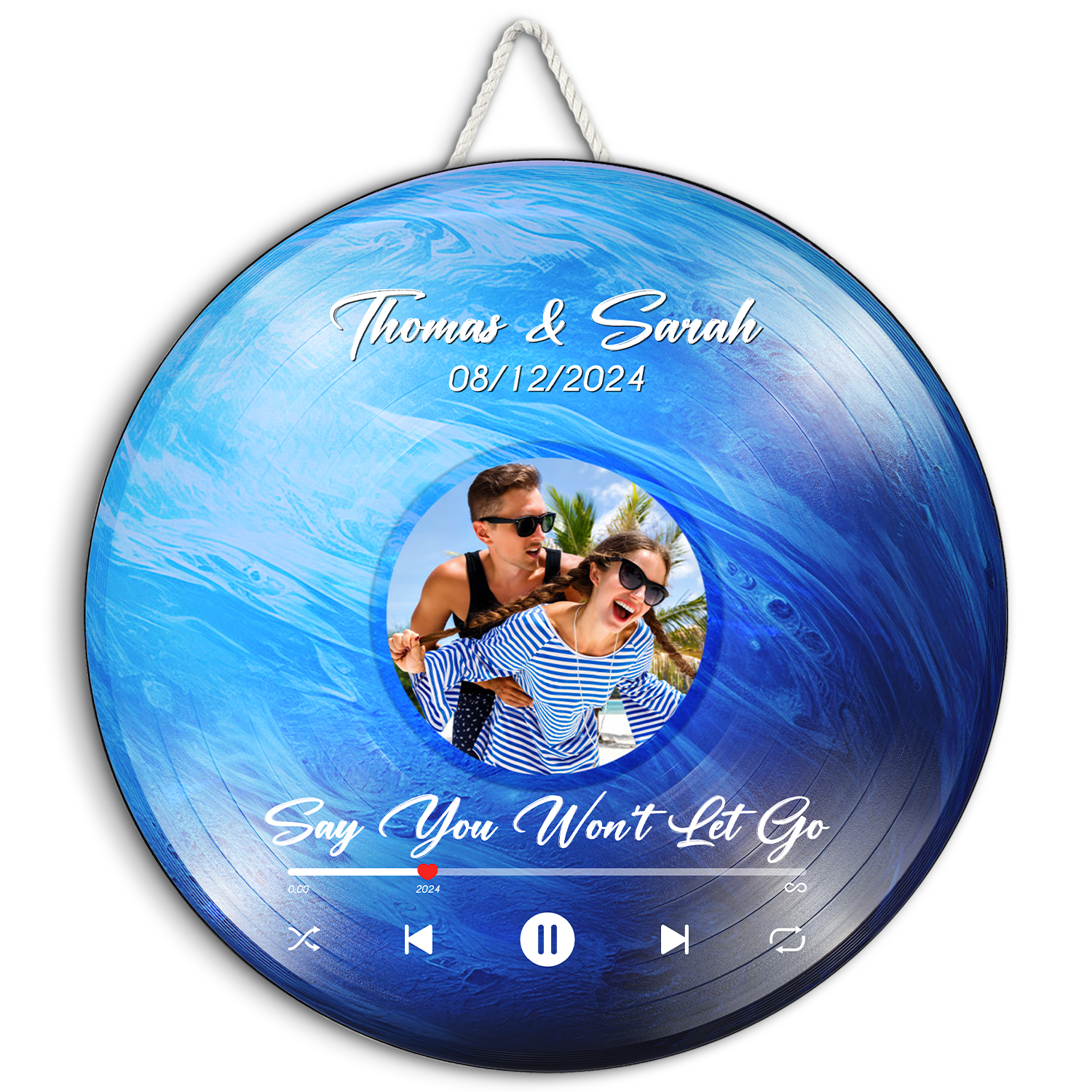 Custom Favorite Song Photo Round Wood Sign Neptune Planet Background