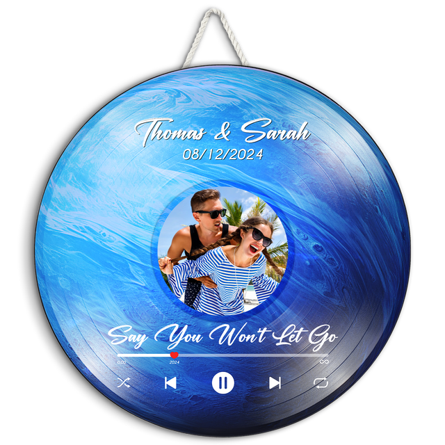 Custom Favorite Song Photo Round Wood Sign Neptune Planet Background