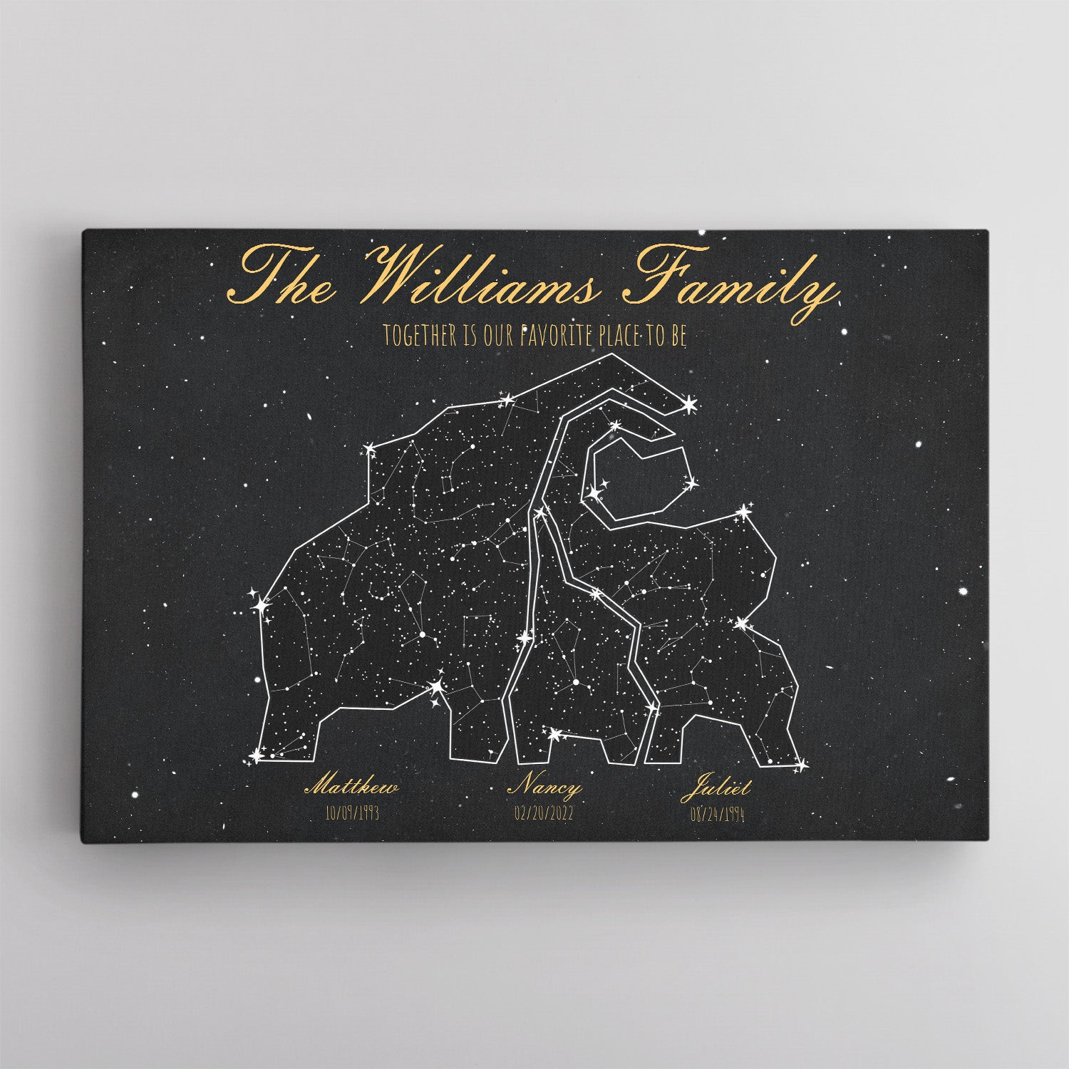 Elephant Family Custom Star Map Canvas Print