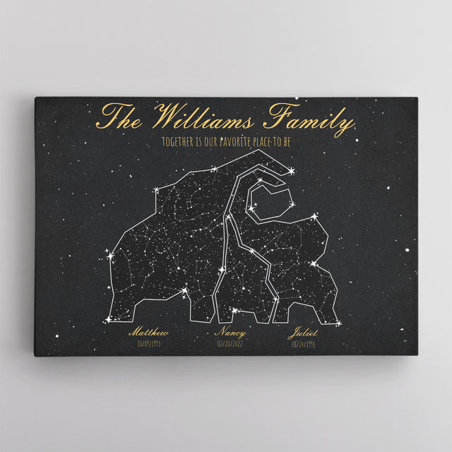 Elephant Family Custom Star Map Canvas Print