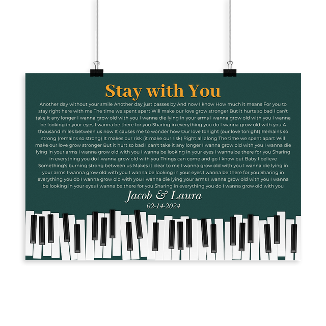 Custom Song Lyrics & Name, Vintage Green Piano Design Framed Art Print