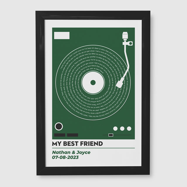 Personalized Vinyl Record Lyrics Framed Art Print, Custom Song & Name