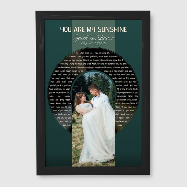 Photo Song Lyrics Vintage Green Framed Art Print, Custom Song Lyrics Name Date