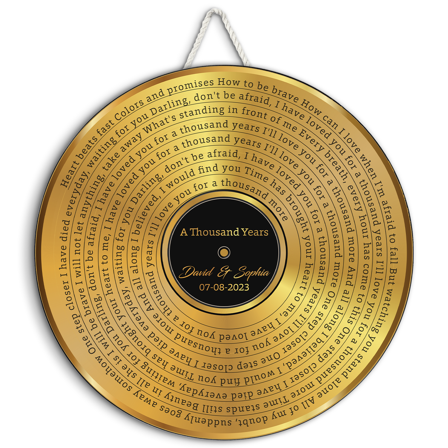 Custom Song Lyrics, Gold Vinyl Record, Customizable Song Name And Text Round Wood Sign