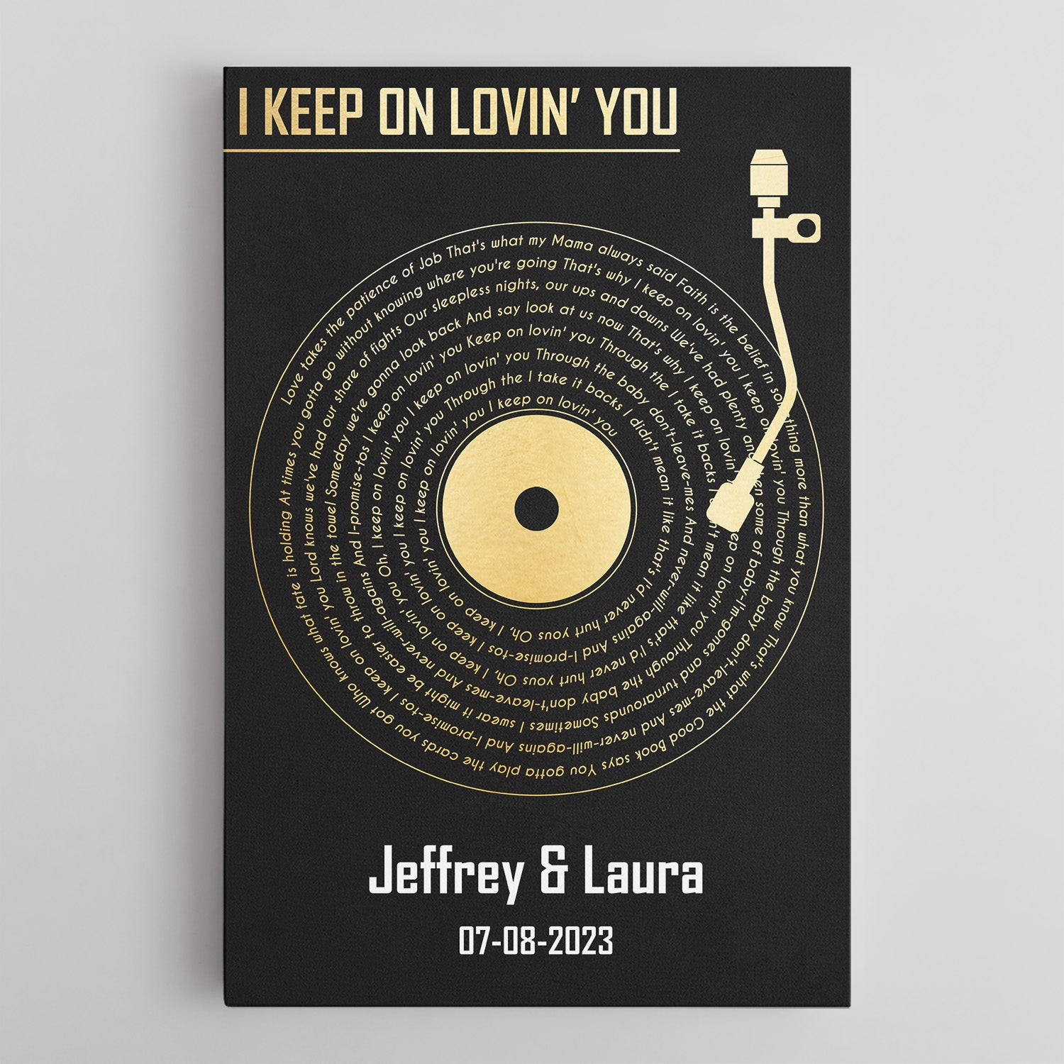 Custom Song Lyrics Vinyl Record Black Canvas Print