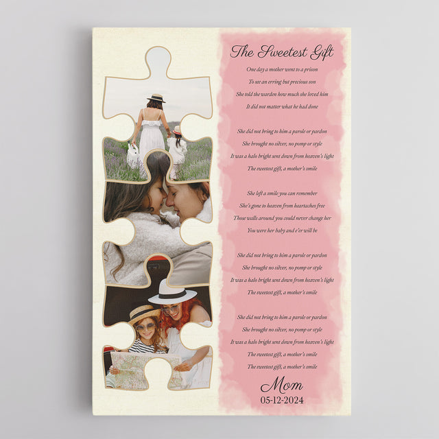 Custom Mom Puzzle Piece Photo Song Lyrics Canvas Print