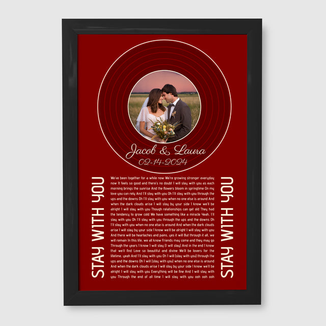 Retro Maroon Framed Art Print, Custom Song Lyrics Name Date